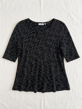 Habitat Blouse Top Womens M Black Striped Short Sleeve Cotton Lagenlook Relaxed